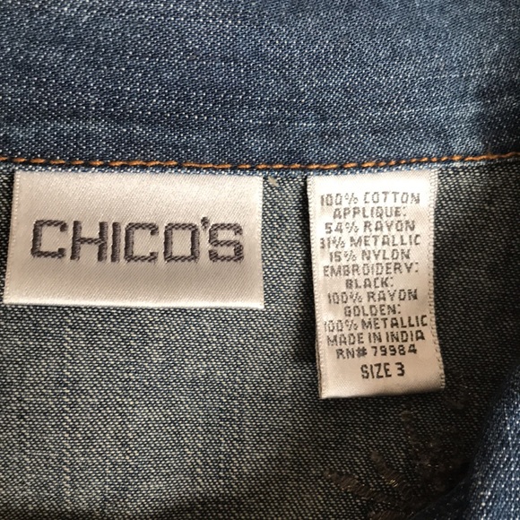 Chico’s Denim Jean Jacket Boho Unique Size 3 (XL/16) - Picture 7 of 8